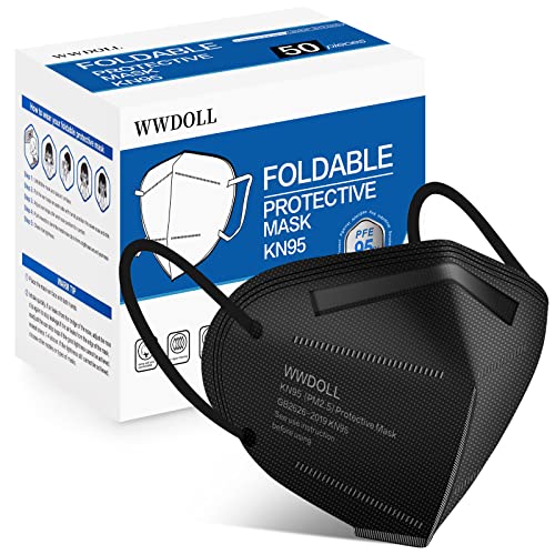 WWDOLL KN95 Face Masks 50 Pack, 5-Layer Breathable Disposable Respirator Mask for Adult Black - color: Black