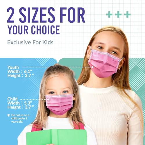 Medtecs Kids Face Mask Disposable - 2 Sizes Option (Child/Youth) 50 PCs - Comfy 3-Ply Breathable Children Masks, the Better & Safer Choice - Child | Cherry Blossom - color: 04. Cherry Blossom, size: Child - 50 Pc