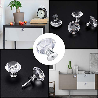 8 Pcs Crystal Cabinet Knobs, Decorative Diamond Shape Crystal Glass Dresser Knobs for Dresser Drawers Cupboard Wardrobe Furniture Cabinet Pulls Handles Kitchen Bathroom Bedroom Knob(Silver, 30mm) - size: 30mm/1.18inch (8 pcs Crystal Transparent)