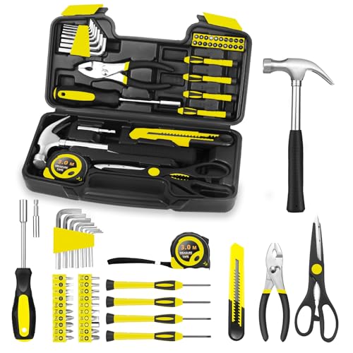39 Piece Tool Set General Household Tool Kit - Basic Home Tool Set Small Hand Tool Kit with Plastic Toolbox Storage Case for Home Garage Office College Dormitory Use Yellow - color: Yellow