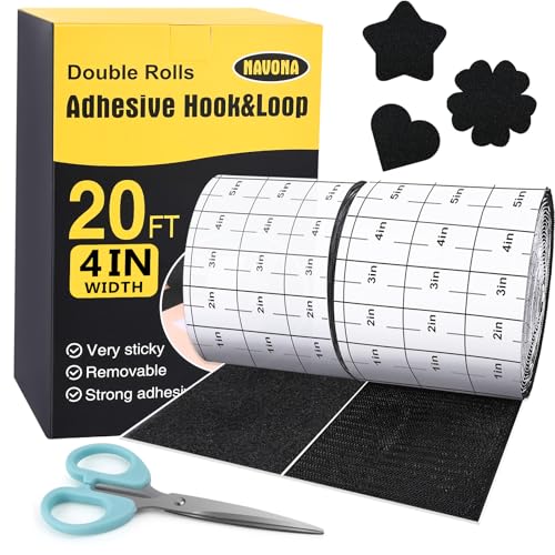 Navona 20Ft x 4 Inch Heavy Duty Hook and Loop Tape with Adhesive, Carpet Anti Slip Rug Gripper, Couch Cushion Grip, Hook and Loop Strips for Home, Office, DIY and Car -Black - color: 4in x 20ft-black
