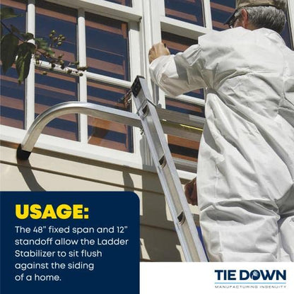 Tie Down Roof Zone Height Adjustable Ladder Stabilizer w/Surface Protection | Quick Connect Assembly | 48" Fixed Length Span | Great for Residential/Commercial/Industrial | Made in USA