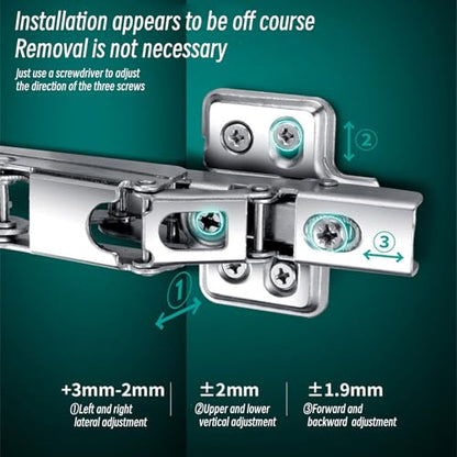 BADALU 165 Degree Kitchen Cabinet Hinges (1 Pair, 2 PCS) Concealed Hydraulic Adjustable Mounting, Soft Closing Nickel-Plated Steel Buffer Dampers for Frameless Cabinet Doors(Fixed Full Overlay) - style: 165 Degree Full Overlay 2pcs