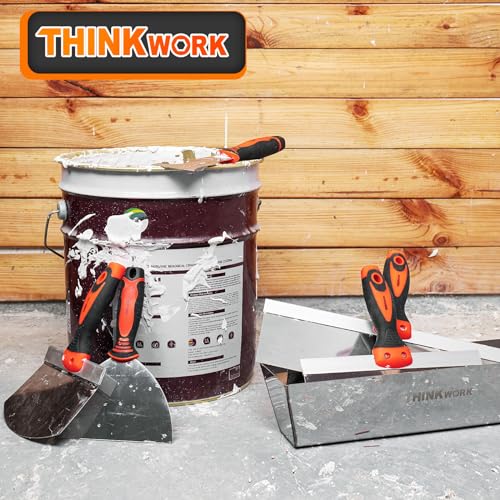 THINKWORK Drywall Knife Set, 10Pcs Drywall Tools Include Stainless Steel Putty Knife Set, Taping Knives, Painter Scraper, 14" Mud Pan and Scoop, Spackle Tool Kit for Joint Taping, Finishing, Patching