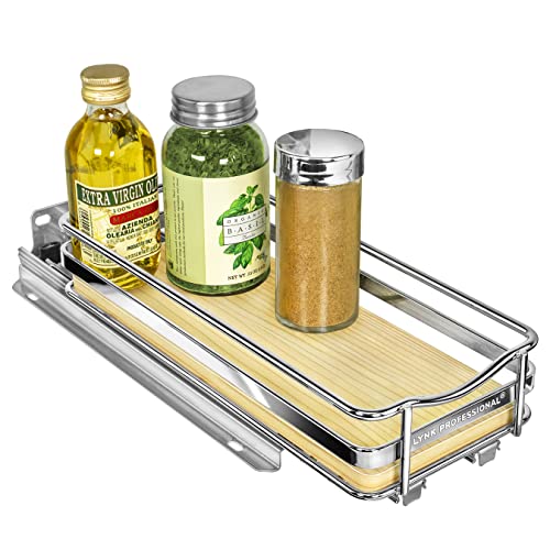 LYNK PROFESSIONAL® Élite™ Pull Out Spice Organization for Cabinets - 4-3/8 inch Wide – Spice Rack for Inside Cabinets – Wood/Chrome - Sliding Spice Rack Organizer for cabinet – Spice Rack - 1 Tier - color: Wood, size: 4-1/4" - 1 Tier