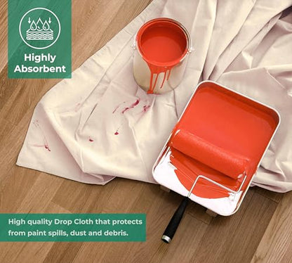 Canvas Drop Cloth for Painting 9x12 feet Pack of 2-8oz Painters Drop Cloths for Painting - All Purpose Canvas Tarps for Floor & Furniture Protection - Recycled Cotton Fabric - size: 9x12 Ft - 2 pc
