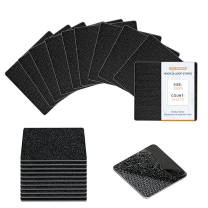 KING MOUNTAIN 2x2 Inch Hook and Loop Strips, 10 Sets Nylon Self Adhesive Tape, Double Sided Strong Back Adhesive Tape and Dots for Office, Home and Crafting, Heavy Duty, Black - size: 2*2in, style: Black Tape