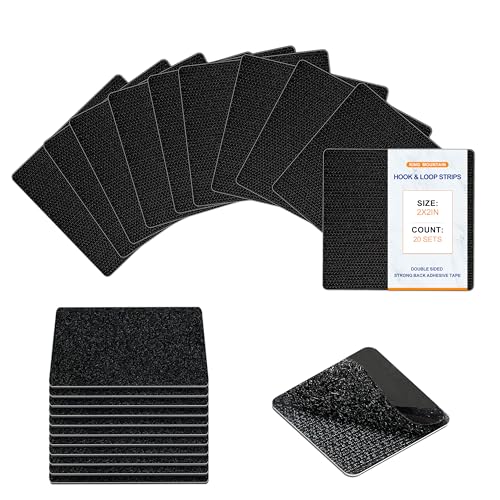 KING MOUNTAIN 2x2 Inch Hook and Loop Strips, 10 Sets Nylon Self Adhesive Tape, Double Sided Strong Back Adhesive Tape and Dots for Office, Home and Crafting, Heavy Duty, Black - size: 2*2in, style: Black Tape