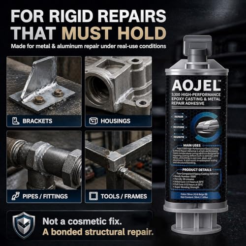 Metal Epoxy, 2-Part Structural Repair Adhesive for Metal & Aluminum Repair, Load-Bearing, Waterproof, Heat Resistant to 392°F, Drillable After Cure, 1.69 oz