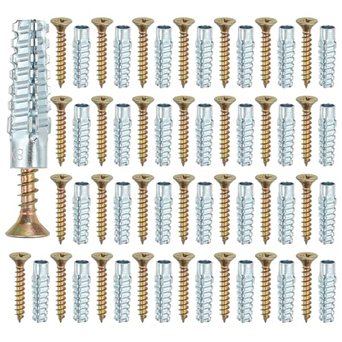 PATIKIL 30 Pcs Drywall Hollow Wall Anchors with Screws 0.24 x 1.5, Steel Dry Wall Anchors Kit for Wooden Concrete Plaster Hinge Hole Repair, Silver (8 x 38mm) - size: 8 x 38mm