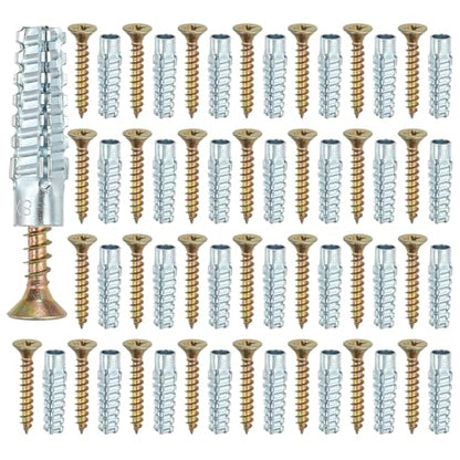 PATIKIL 30 Pcs Drywall Hollow Wall Anchors with Screws 0.24 x 1.5, Steel Dry Wall Anchors Kit for Wooden Concrete Plaster Hinge Hole Repair, Silver (8 x 38mm) - size: 8 x 38mm