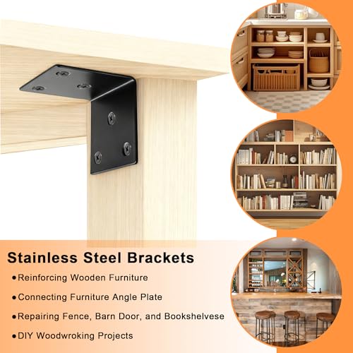 40PCS Black L Brackets Corner Bracket 2"x2"x2", Heavy Duty Corner Brace for Wood, Right Angle Brackets, 50MM 2Inch Wide 90 Degree Bracket for Wooden Frame Furniture Shelves Chairs - size: 2"x2"(Black)