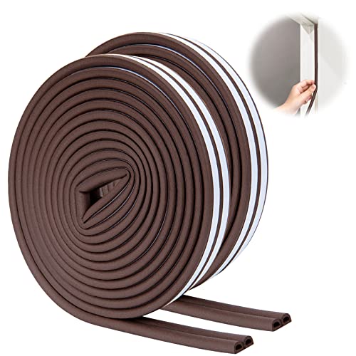 SUNMON Weather Stripping Door Seal Strip, 52.5Feet (16M) D-Type Door Soundproofing, Self Adhesive Foam Weatherstrip for Door and Window (Brown) - color: D Type Brown Rubber, size: 52FT