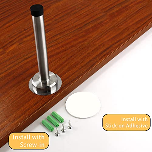 1pc 6 Inch Door Stops, Self Adhesive Long Door Stopper, Stainless Steel Sound Dampening Door Stop, Wall Mount Screw Doorstop with Rubber Bumper (Silver) - size: 6 Inch-Silver