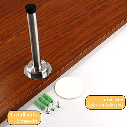 1pc 6 Inch Door Stops, Self Adhesive Long Door Stopper, Stainless Steel Sound Dampening Door Stop, Wall Mount Screw Doorstop with Rubber Bumper (Silver) - size: 6 Inch-Silver