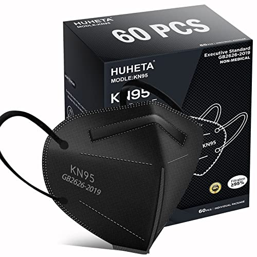 HUHETA KN95 Mask, 5 Ply Protective Dispoasable Masks Filter Efficiency≥95% - color: Black