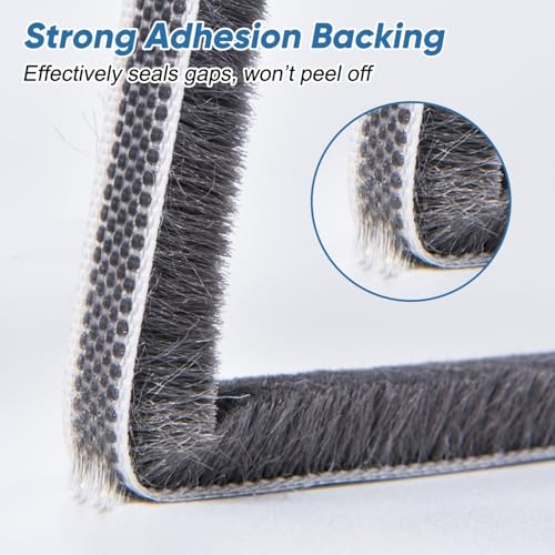 YoleShy 33 Ft Brush Weather Stripping Door Seal Strong Self-Adhesive Weather Stripping Window Seal Soundproofing Windproof Dustproof 0.35 in Wide x 0.35 in Thick, Grey - size: 0.35 x 0.35 inches