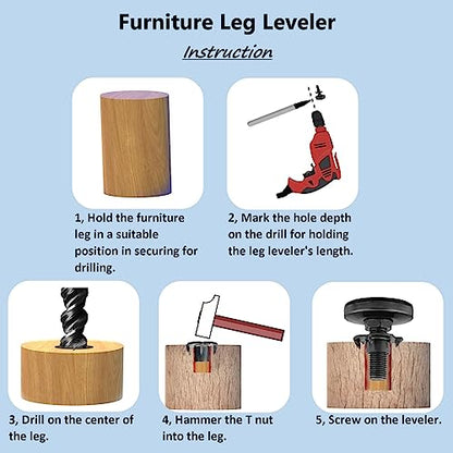Adjustable Leveling Feet, 4 Pack, 3/8'-16 UNC Threaded Heavy Duty Leg Leveler for Table/Desk/Chair/Outdoor/Patio Furniture, Chair Height Extender - size: 3/8”-16 Unc * 4 Sets