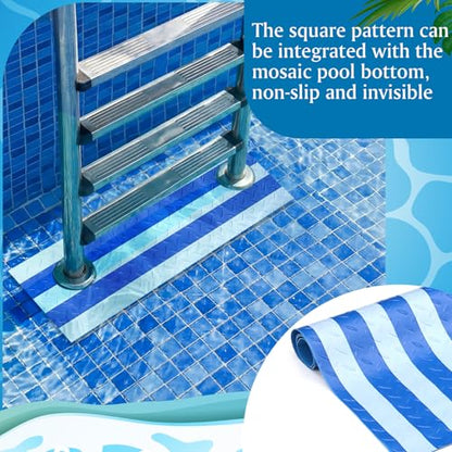 Drydiet Pool Step Mat Above Ground Ladder Mat, Swimming Protective Nonslip Step Pad with Texture, Pool Essentials Accessories for Floor Liners and Stairs, Blue and White Stripes(9 x 24 Inch) - size: 9 x 24 Inch