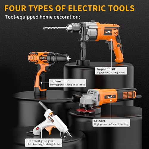 IZIO 42-Piece General Home Repair Tool Set with Drill, Grinder & Multimeter - Ideal Gift Idea for Men, Dad, Husband, Homeowners - Complete DIY Hand Tool Kit for Housewarming, Birthday, Christmas
