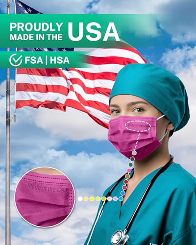 Disposable Face Masks Made in USA, 4 Ply for Families, Students, Breathable All-Day Wear & Safety, FSA HSA Eligible, ASTM Level 3 Medical Grade, 50 Pack, Rose Red - color: Rose Red, size: 50 Pack, style: Resealable Bag