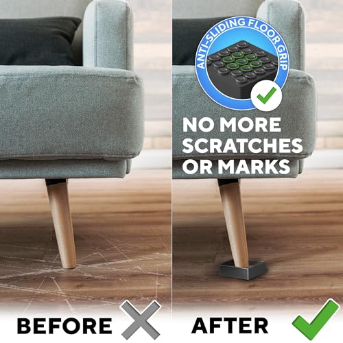 4pcs Non Slip Furniture Pads - Furniture Cups to Prevent Sliding for Couch, Bed, Chair - Premium 3x3 Anti Skid Stoppers for Hardwood, Tile Floors - Perfect Coasters That Fit Any Feet Shape (Black) - size: Black 3" x 3"