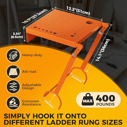 Ladder Work Platform,Ladder Platform Attachment,Anti-Slip Extension Ladder Work Tray,Back-Stress-Relief Ladder Accessories，Multi-Hole Tool Slot for Step Ladders,400P Load Capacity