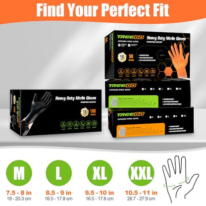 TREEGO Black Heavy Duty Rubber Gloves 10 Mil Nitrile Gloves - Raised Diamond Texture Grip for Automotive & Mechanic - Latex Free Disposable Gloves Medium, 100 Count - color: Black 100, size: Medium