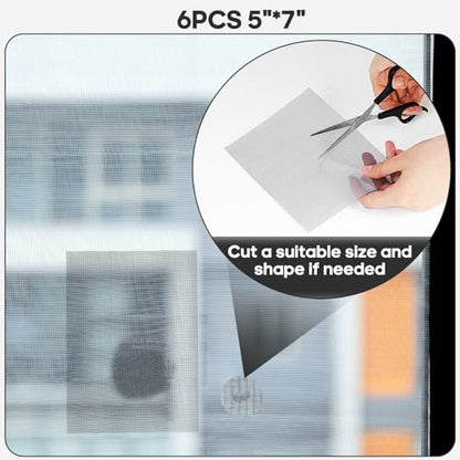 Secopad 5" x 7" Grey/Black Screen Repair Kit, 6 PCS Window Screen Patch Repair Tape for Mesh Window Door, Strong Adhesive Fiberglass Mesh Patch Tape - color: Gray