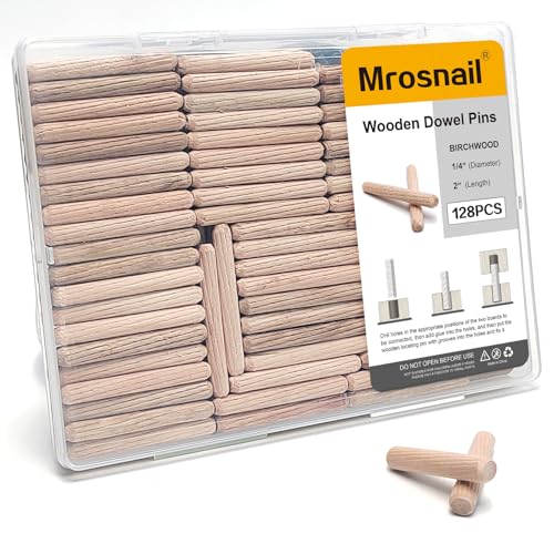 128 Pcs Wooden Dowel Pins, 1/4 x 2 inch Fluted Wood Dowels Hardwood Pegs for Deep Furniture Joints, Wood Signs, Toy Building - size: 128PCS 1/4X1-9/16