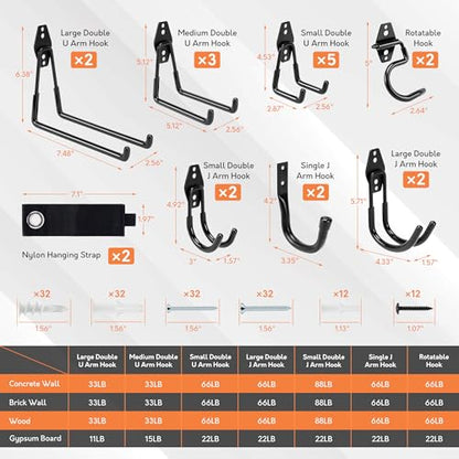TONDA Garage Hooks, 20 Pack Garage Organization, Wall Storage Hooks Heavy Duty for Hanging Bike, Ladder, Garden Tools, Hose and Ropes, Black - color: Black