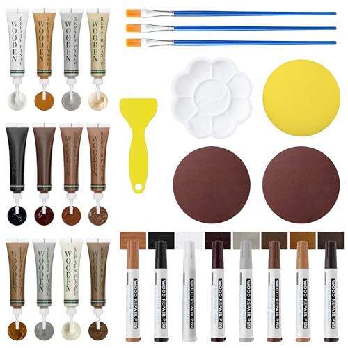 Wood Repair Kit: 12-Color Wood Filler and 8-Color Furniture Markers Touch Up for Scratches/Holes/Stains/Cracks in Floors/Table/Cabinets(Laminate/Hardwood) - color: 12-color Filler and 8-color Markers