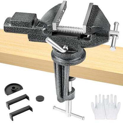Bench Vise 3 Inch, Home Vise with 360° Swivel Base, Dual-Purpose Heavy Duty Cast Iron Table Vise, Clamp-On Vise for Woodworking, Metalworking, Drilling and DIY Projects