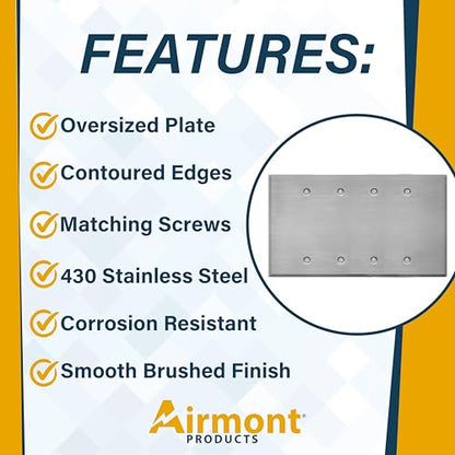 4-Gang Oversized Stainless Steel Blank Wall Plates – 5.5" x 9.5" Rocker Covers for Unused Electrical Boxes | Cover Empty Spaces | 4-Gang Oversized Metal Blank Faceplate - color: Blank Cover, size: 4 Gang