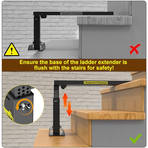 Foldable | Heavy-Duty Ladder Extender Pro, High Strength Steel Material Design Ladder Extension Pro for Stairs w/Non-Slip Mat, 11.4-18" Adjustable Height, Applicable Ladder Feet Spacing 25" - size: Pro 11.4-18"