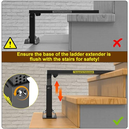 Foldable | Heavy-Duty Ladder Extender Pro, High Strength Steel Material Design Ladder Extension Pro for Stairs w/Non-Slip Mat, 11.4-18" Adjustable Height, Applicable Ladder Feet Spacing 25" - size: Pro 11.4-18"