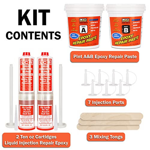 Polygem LCR Epoxy Concrete Crack Repair Kit - Stops Leaks - High-Performance Structural Bonding - Professional Grade - Reliable & Effective - DIY Friendly - Versatile - Wood, Fiberglass, Metal & More
