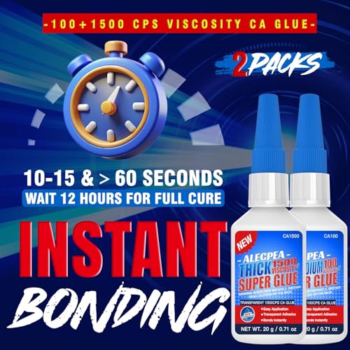 40g(1.4oz) 100/1500 CPS (Thin/Thick) CA Glue, Cyanoacrylate Super Glue for Wood, Glass, Metal, Paper, Leather, Plastic, Ceramic, Rubber, Jewelry, Woodworking, Hobby Models, and Craft Project - size: Clear/100CPS+1500CPS