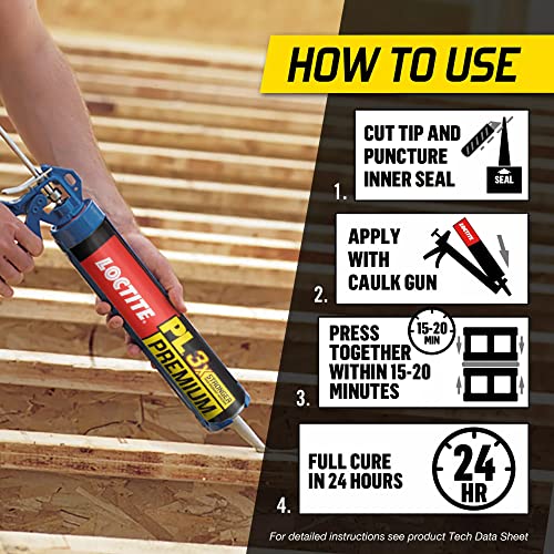 Loctite PL Premium Polyurethane Construction Adhesive, 10 fl oz Cartridge, 1 Pack - Versatile Construction Glue for Wood, Concrete, Stone, Metal & More - size: 1 Pack, style: 10 fl oz