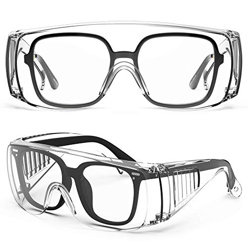 Safety glasses Industrial Goggles with Anti-fog Lens, Clear Safety glasses with Anti-Scratch Lens Goggles Inside Eyeglasses(Transparent) - color: Transparent Frame