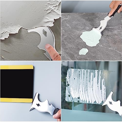 Mister Rui 2 Pack Putty Knife Set, 10 in 1 Paint Scraper Tool with 2 Inch Stainless Steel Painters Tool, Paint Scraper for Painting & Wood, Metal Scraper - color: 2" and 10 in 1 Putty Knife