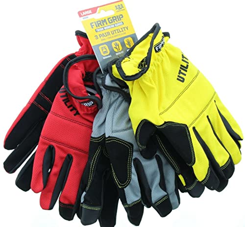 FIRM GRIP Large Utility Work Gloves (3-Pair) Multi Color