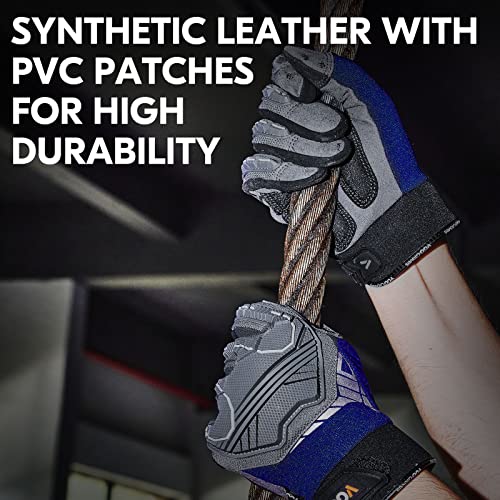 Vgo... 1-Pair Heavy Duty Synthetic Leather Work Gloves, Impact Protection Mechanic Gloves, Rigger Gloves, Vibration Reduction, Touchscreen Capable (Size M, Blue, SL8849) - color: Blue-regular, size: Medium (1 Pair)