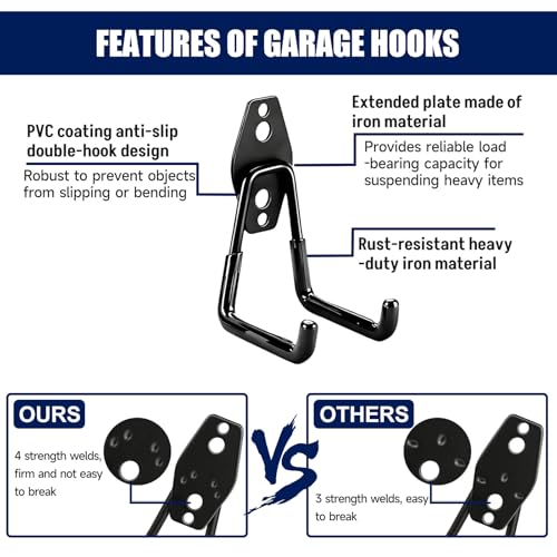 Garage Hooks Heavy Duty, 17 Pack Garage Storage Hooks with Coating Anti-Slip, Wall Mount Utility Large Garage Hooks for Hanging Garden Tools, Ladder,Broom,Hose - size: 17 Pack S Hooks