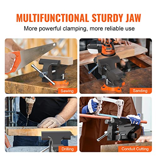 VEVOR Bench Vise, 4.5-inch Jaw Width 3.3-inch Jaw Opening, 240-Degree Swivel Locking Base Multipurpose Vise w/Anvil, Heavy Duty Cast Iron Workbench Vise w/Bolts & Nuts, for Drilling, Pipe Cutting - size: 4.5 Inch