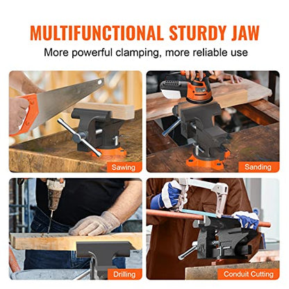 VEVOR Bench Vise, 4.5-inch Jaw Width 3.3-inch Jaw Opening, 240-Degree Swivel Locking Base Multipurpose Vise w/Anvil, Heavy Duty Cast Iron Workbench Vise w/Bolts & Nuts, for Drilling, Pipe Cutting - size: 4.5 Inch