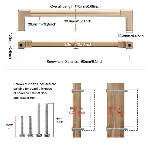 TUNNY 10 Pack Classic Solid Cabinet Handles-6.3"/160mm Screw Spacing Champagne Bronze Furniture Hardware Handles for Bathroom Dresser Kitchen Cabinets Bedroom Cabinet Pulls - color: Champagne Bronze, size: 6.3"(160mm) Hole Center - 10Pcs