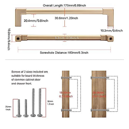 TUNNY 10 Pack Classic Solid Cabinet Handles-6.3"/160mm Screw Spacing Champagne Bronze Furniture Hardware Handles for Bathroom Dresser Kitchen Cabinets Bedroom Cabinet Pulls - color: Champagne Bronze, size: 6.3"(160mm) Hole Center - 10Pcs