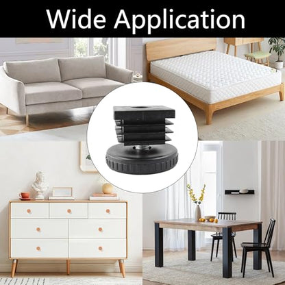 8Pcs Adjustable Leveling Feet, Square Insert Kit, Furniture Glide Leveler, Black, 40x9mm, 30x30x14mm - size: 30x30mm