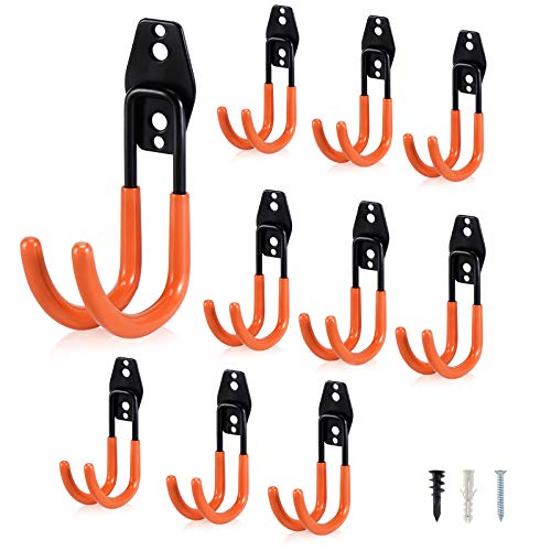 AOBEN Garage Hooks Heavy Duty, Steel Garage Storage Hooks, Utility Tool Hangers and Combinable Wall Mount for Organizing Ladders, Bikes, Hoses, and More Equipment (Large J, 10 Pack) - size: Large J Hooks, 10 Pack